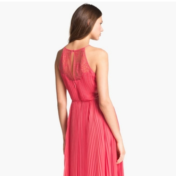 BCBGMAXAZRIA Pleated Lace & Chiffon High/Low Dress - Picture 2 of 10